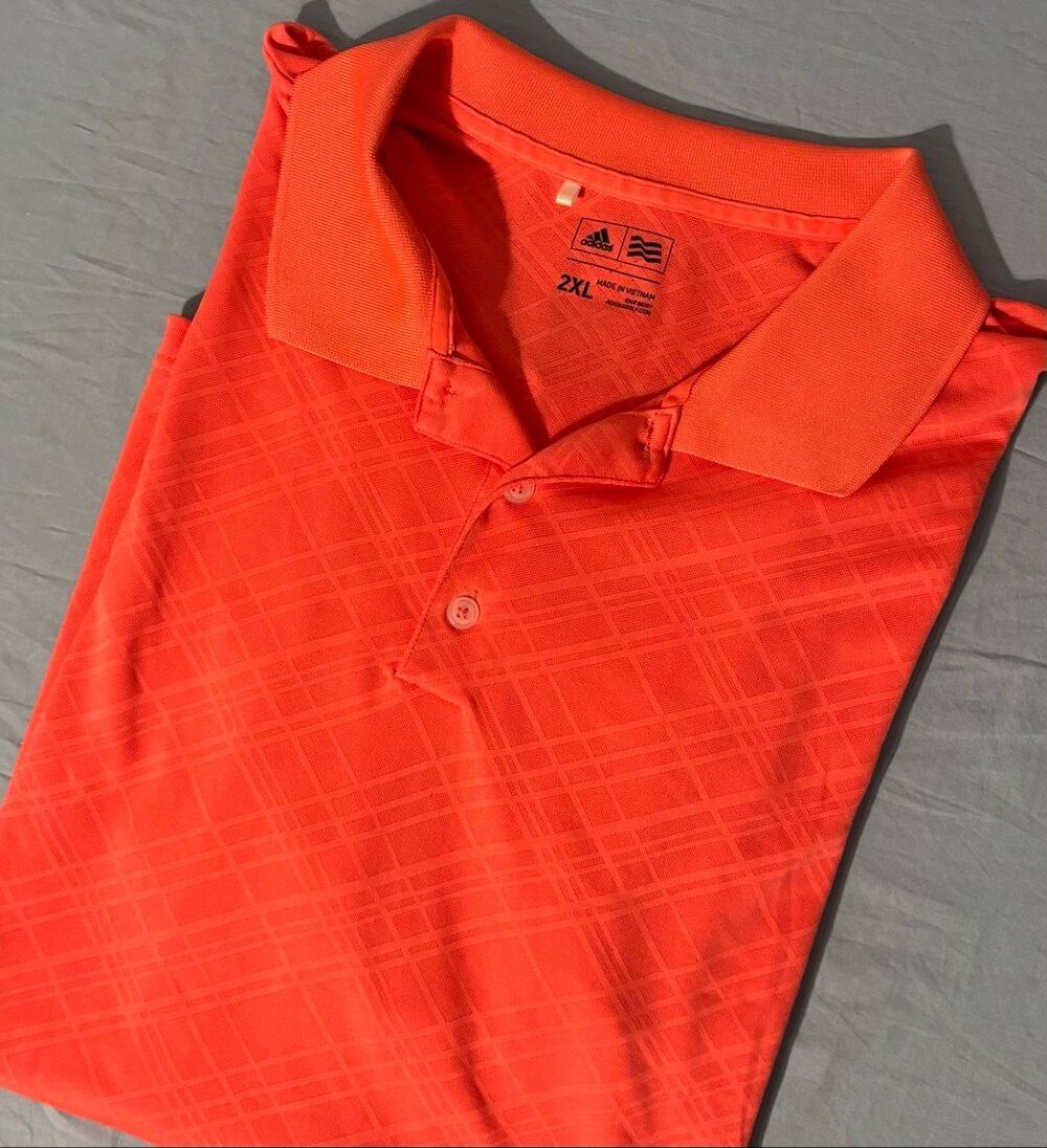 Adidas Polo Shirt Mens 2XL XXL Orange Peach Performance Stretch